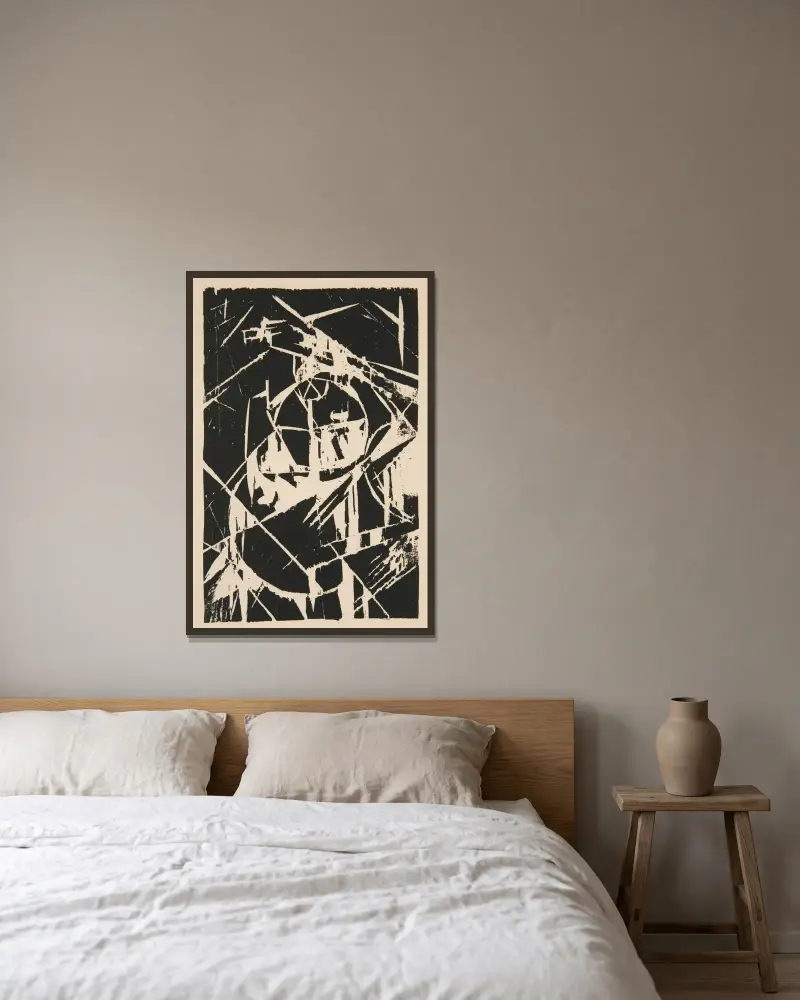 Tafel XII aus Das Kestnerbuch von Kurt Schwitters gerahmt an einer Wand
