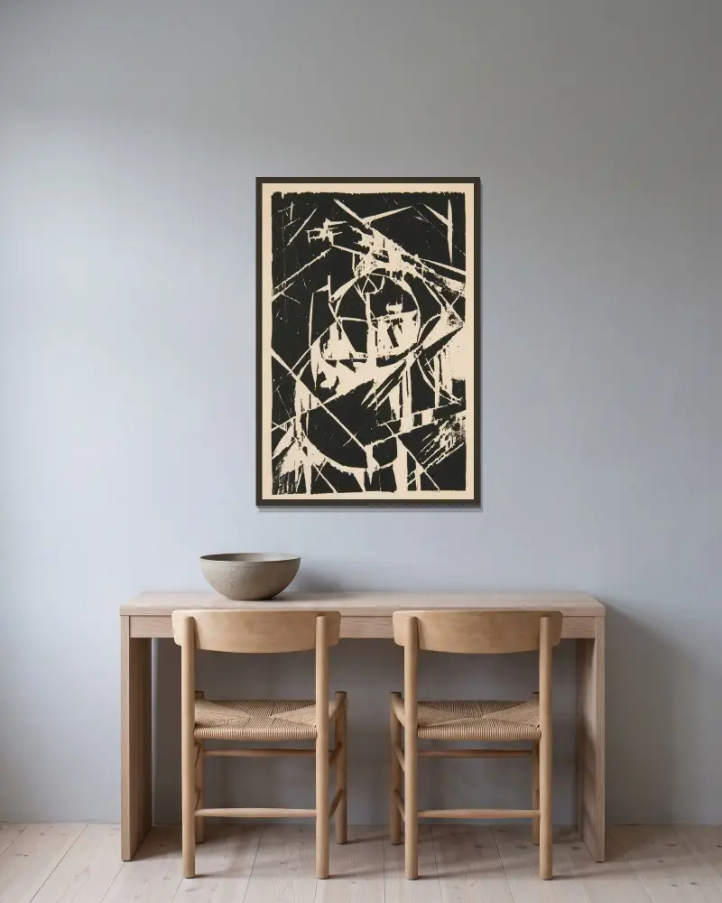 Tafel XII aus Das Kestnerbuch von Kurt Schwitters gerahmt an einer Wand