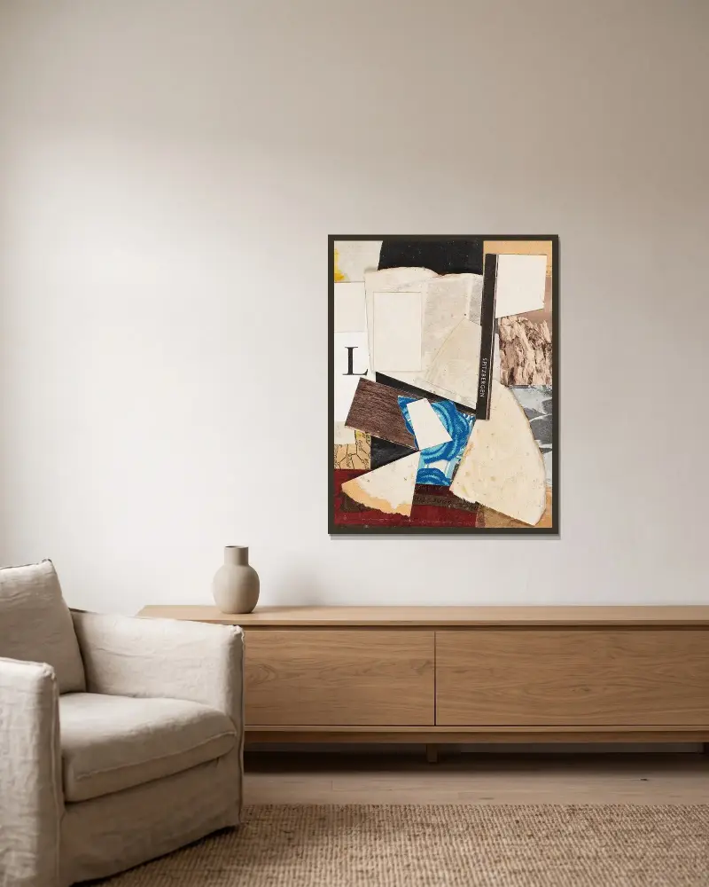 Spetsbergen, Merzzeichnung av Kurt Schwitters inramad på en vägg