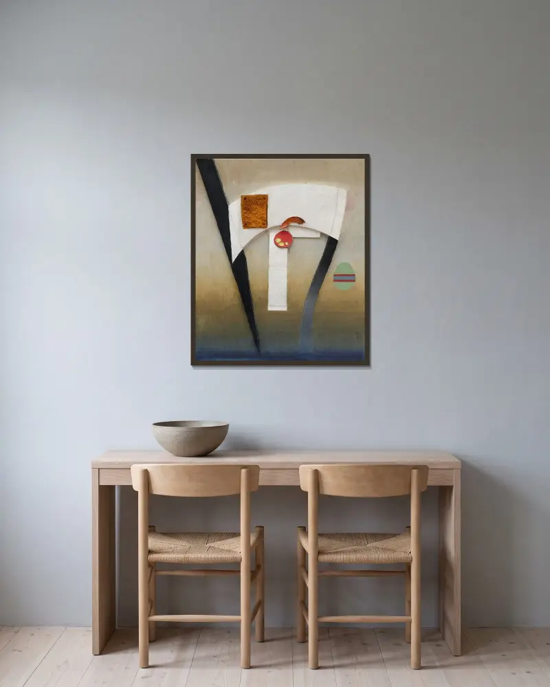 Bilden av gott hopp av Kurt Schwitters inramad på en vägg
