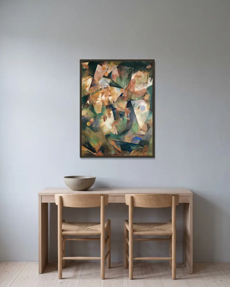 The Springtime Picture Merzpicture 20 B av Kurt Schwitters inramad på en vägg