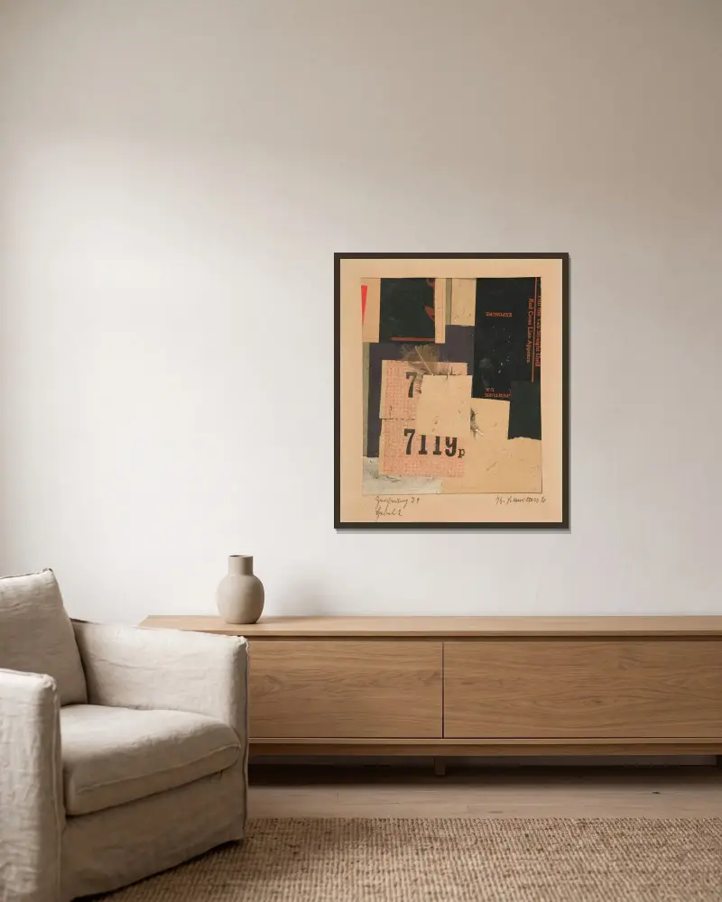 Teckning I 9 Hävstång 2 av Kurt Schwitters inramad på en vägg