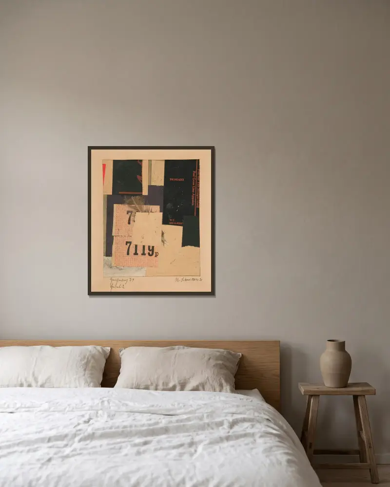 Teckning I 9 Hävstång 2 av Kurt Schwitters inramad på en vägg