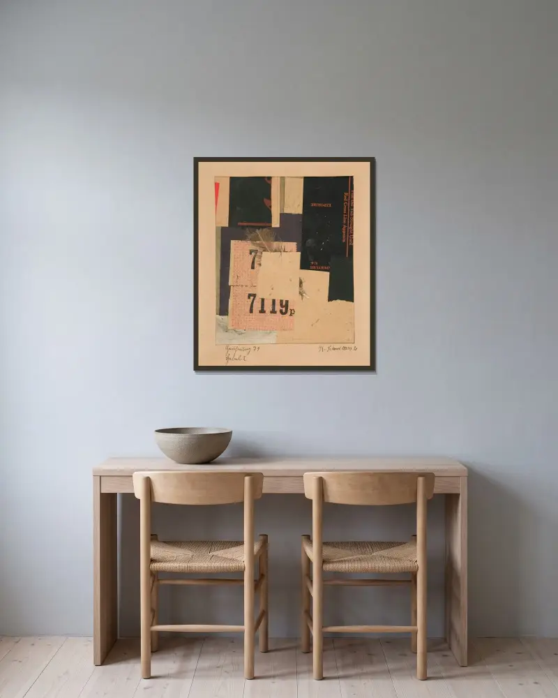 Teckning I 9 Hävstång 2 av Kurt Schwitters inramad på en vägg