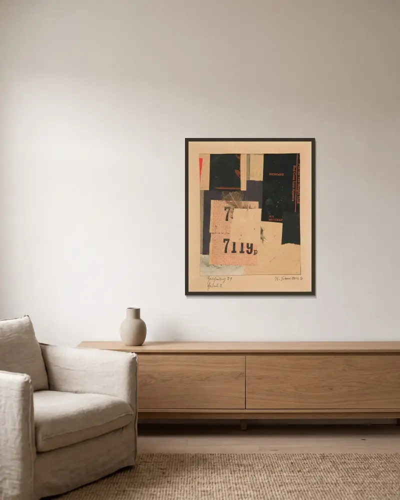 Zeichnung I 9 Hebel 2 (Drawing I 9 Lever 2) av Kurt Schwitters inramad på en vägg
