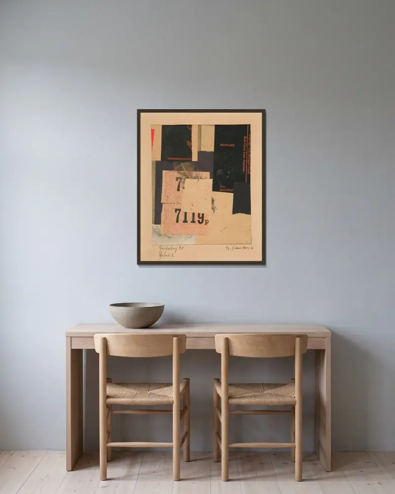 Zeichnung I 9 Hebel 2 (Drawing I 9 Lever 2) av Kurt Schwitters inramad på en vägg