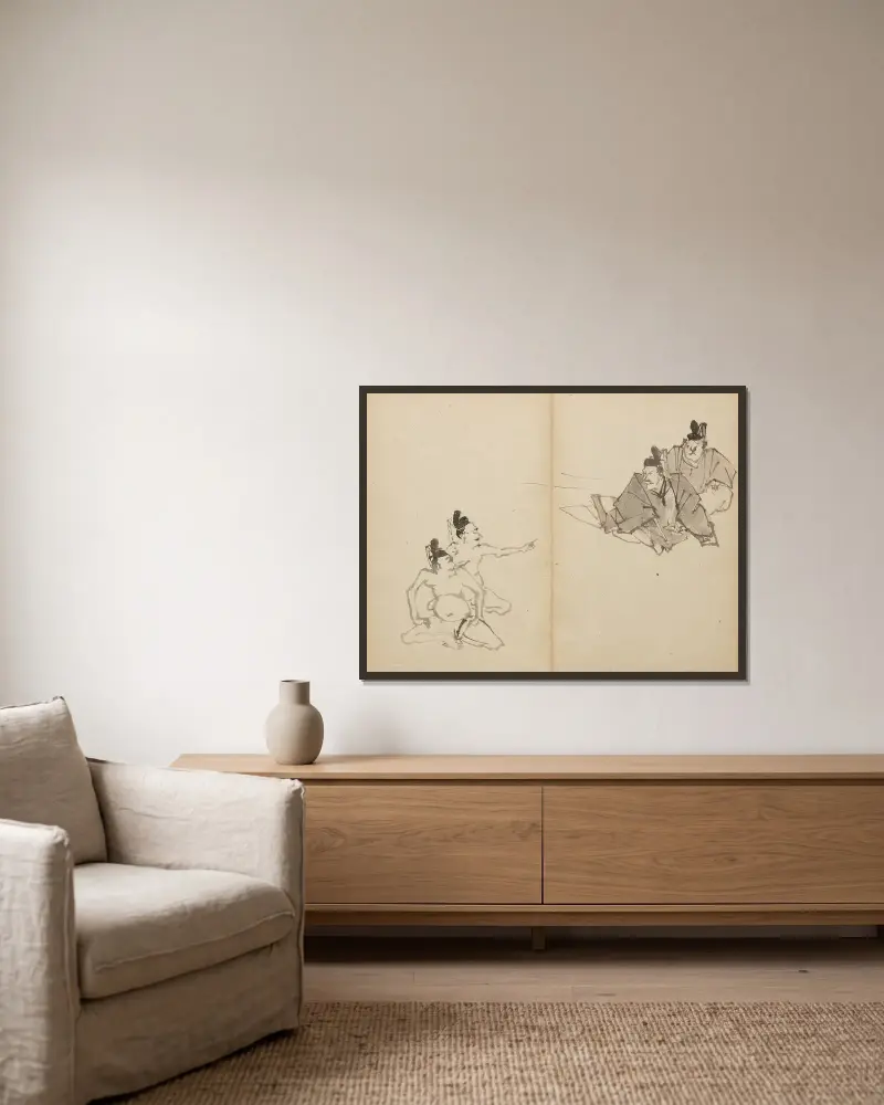 Höflinge von Kawanabe Kyōsai gerahmt an einer Wand