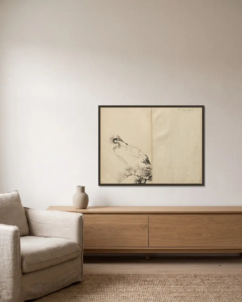 Jeřáb, Kawanabe Kyōsai v rámu na stěně