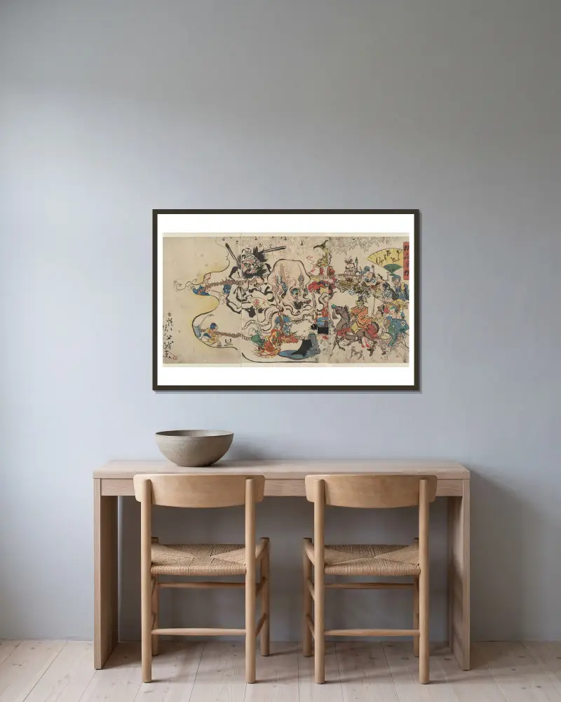 Dōke hyakumanben, Kawanabe Kyōsai w ramie na ścianie