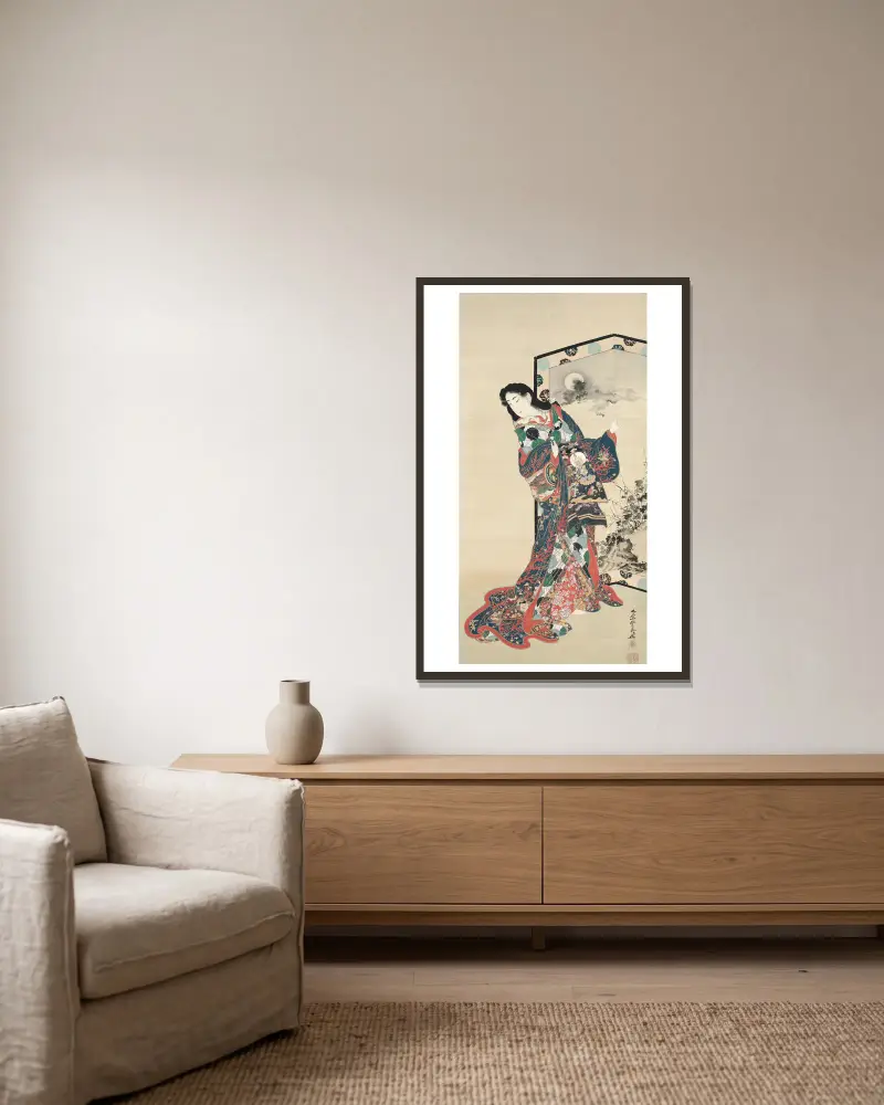 Höllenkurtisane von Kawanabe Kyōsai gerahmt an einer Wand