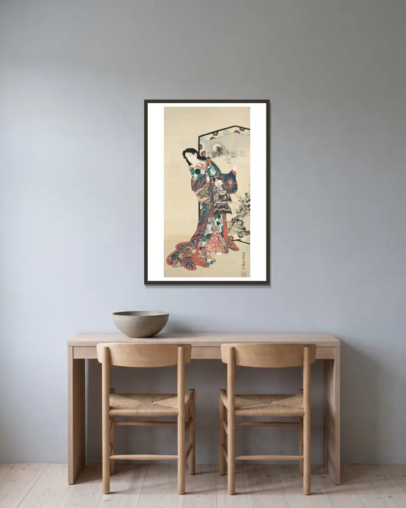 Höllenkurtisane von Kawanabe Kyōsai gerahmt an einer Wand