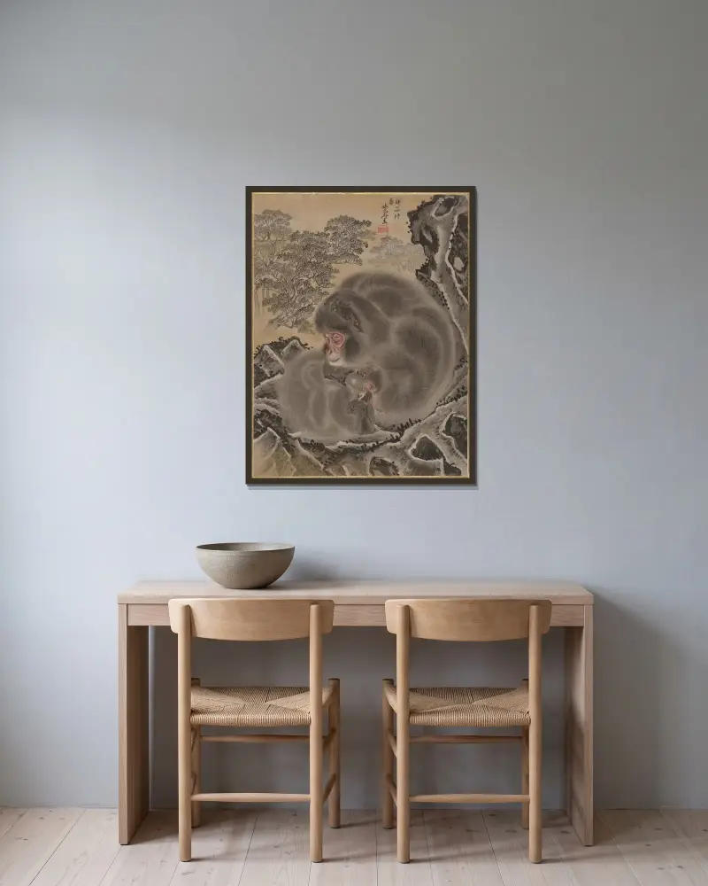 Apor av Kawanabe Kyōsai inramad på en vägg