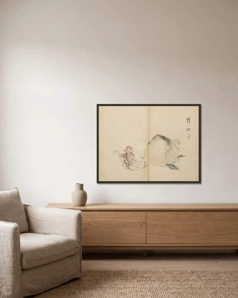 Momotarō, Kawanabe Kyōsai v rámu na stěně