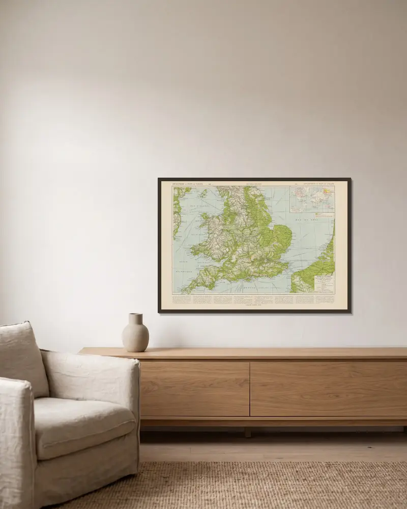 England und Wales von Paul Vidal de La Blache gerahmt an einer Wand