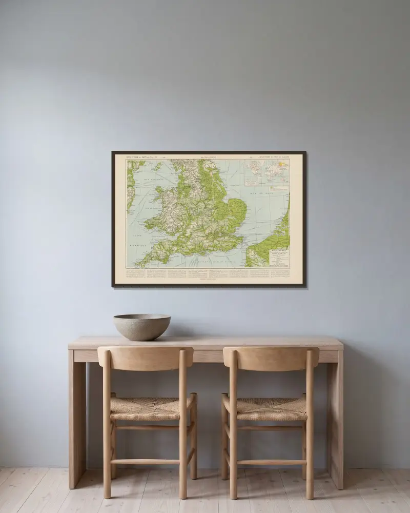 England und Wales von Paul Vidal de La Blache gerahmt an einer Wand