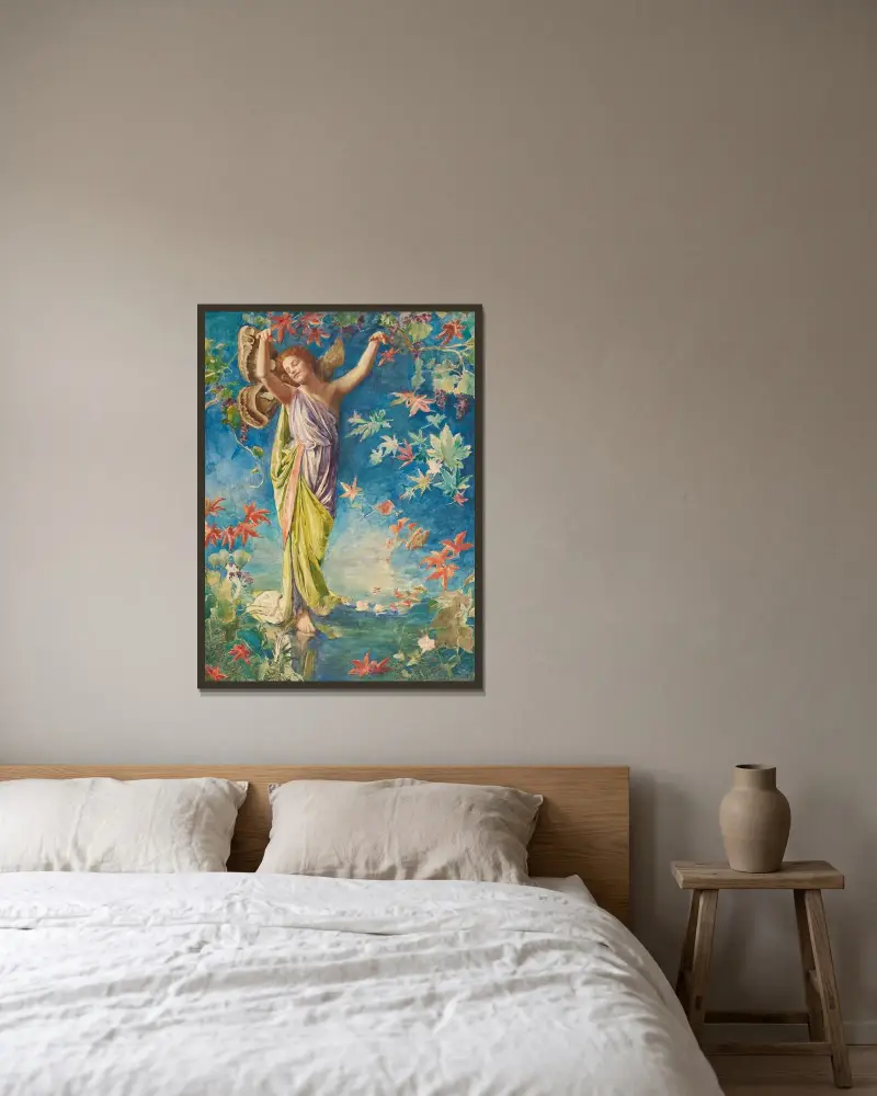 Höstlöv som skingras av John La Farge inramad på en vägg