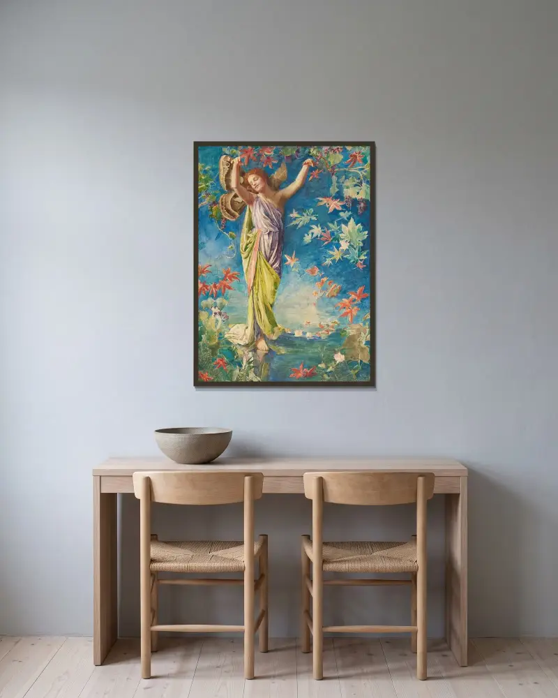 Höstlöv som skingras av John La Farge inramad på en vägg