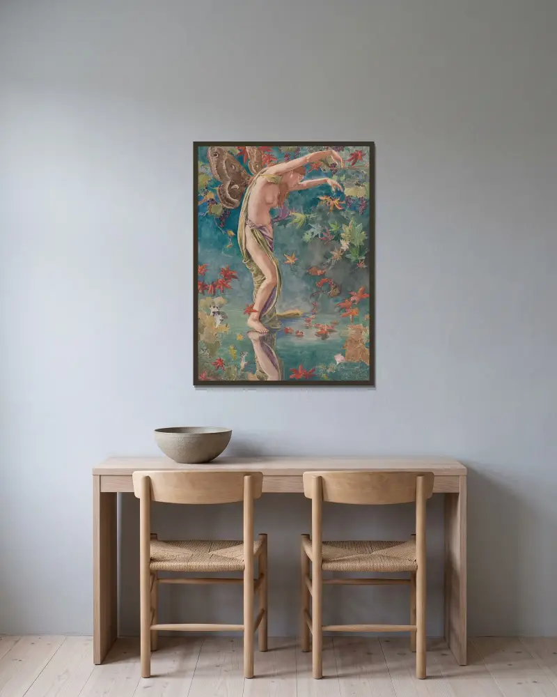 Höstlöv som virvlar av John La Farge inramad på en vägg