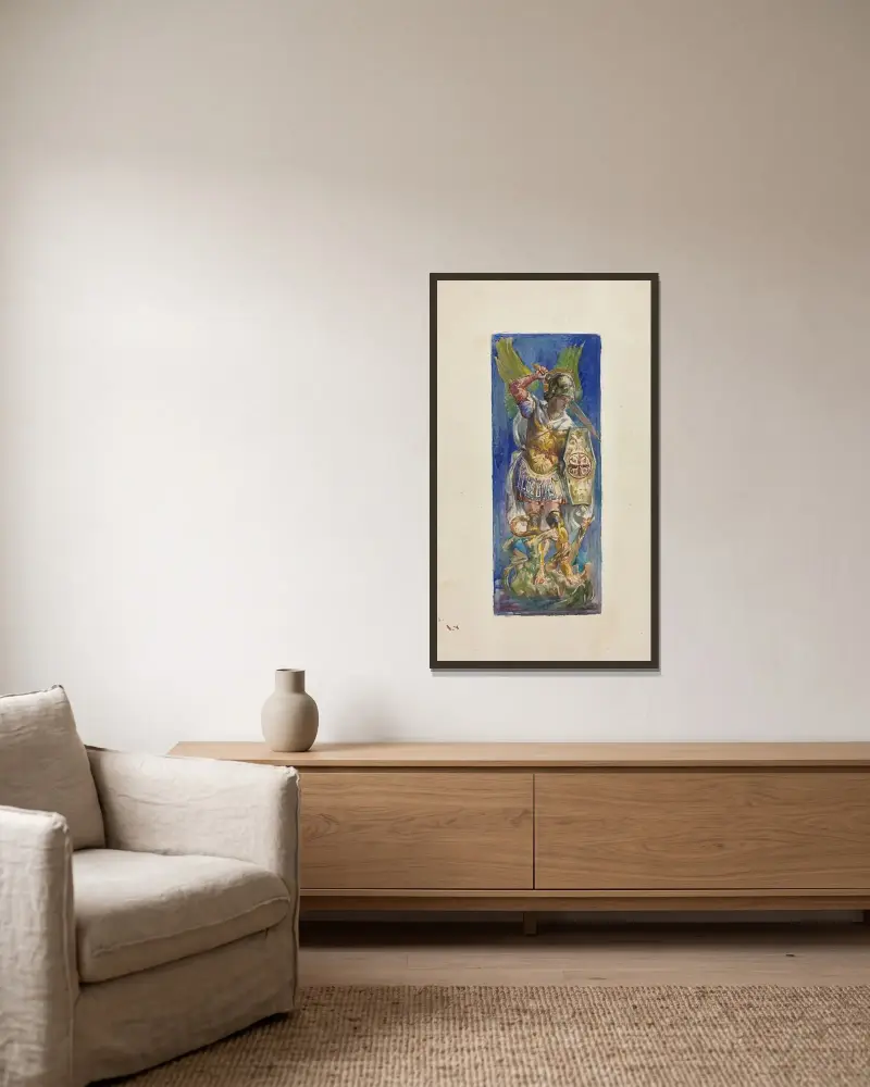 Design för glasmålning av John La Farge inramad på en vägg