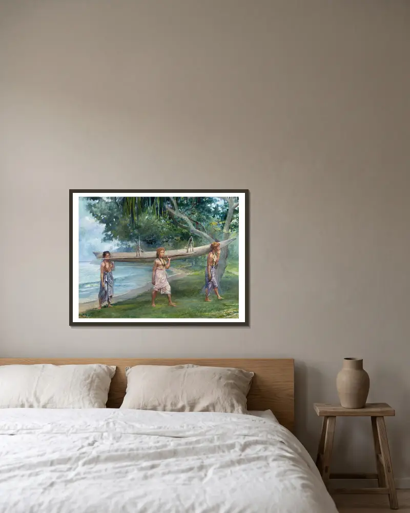 Girls Carrying a Canoe-Vaiala in Samoa av John La Farge inramad på en vägg