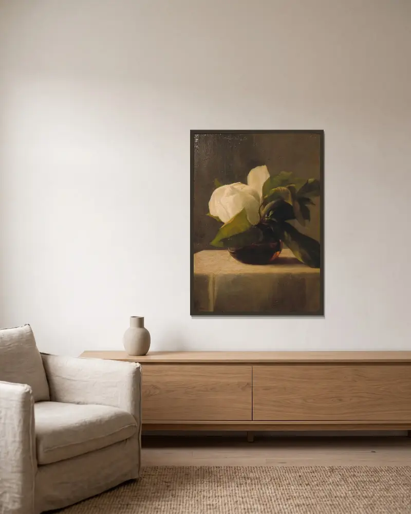 Magnolia av John La Farge inramad på en vägg