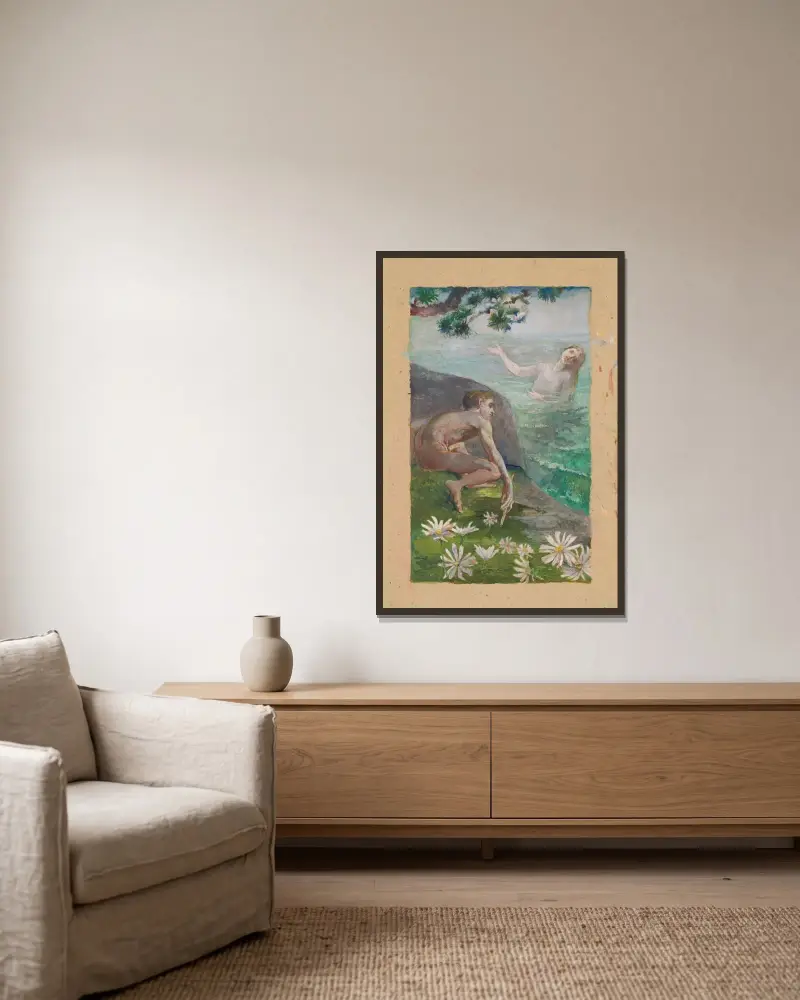 Sirenens sång av John La Farge inramad på en vägg