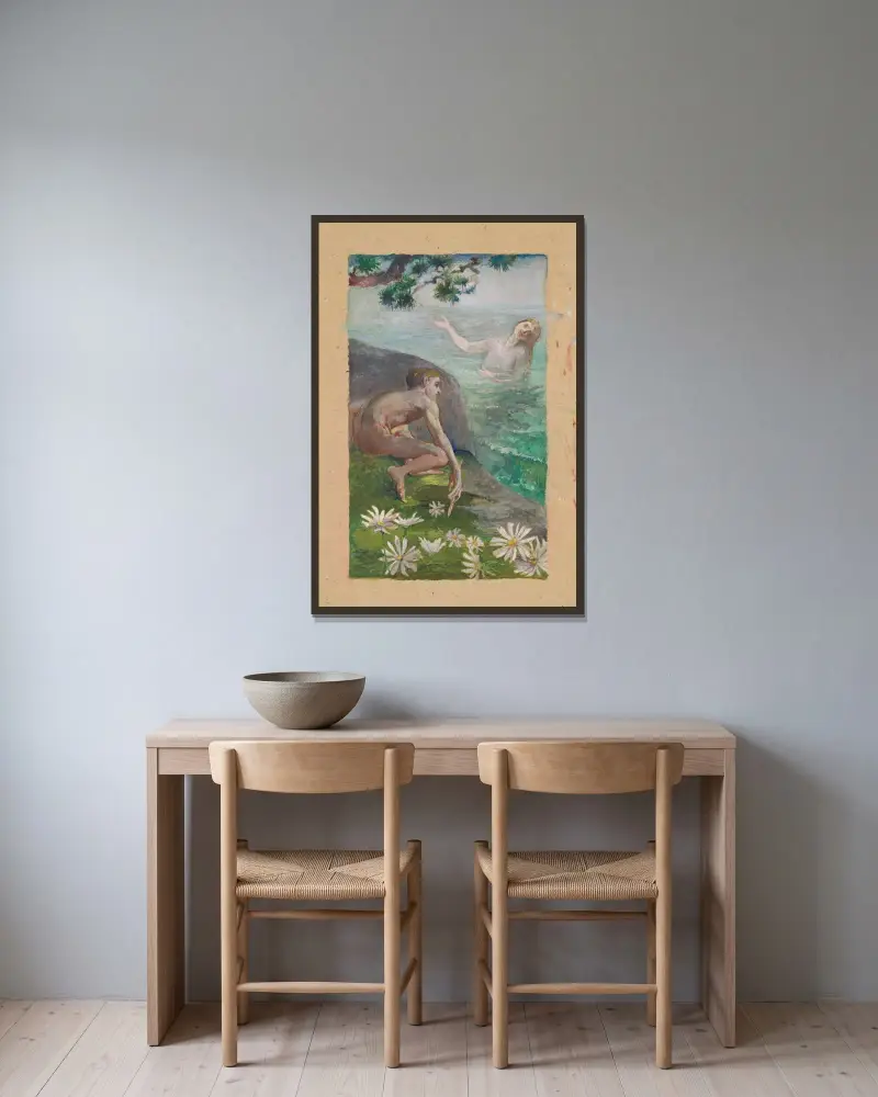 Sirenens sång av John La Farge inramad på en vägg
