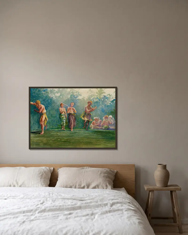 Stående dans. Stående figurer av John La Farge inramad på en vägg