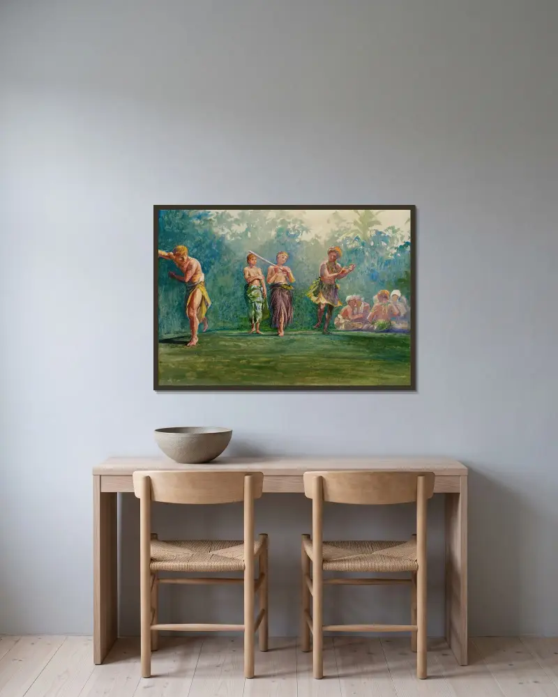 Stående dans. Stående figurer av John La Farge inramad på en vägg