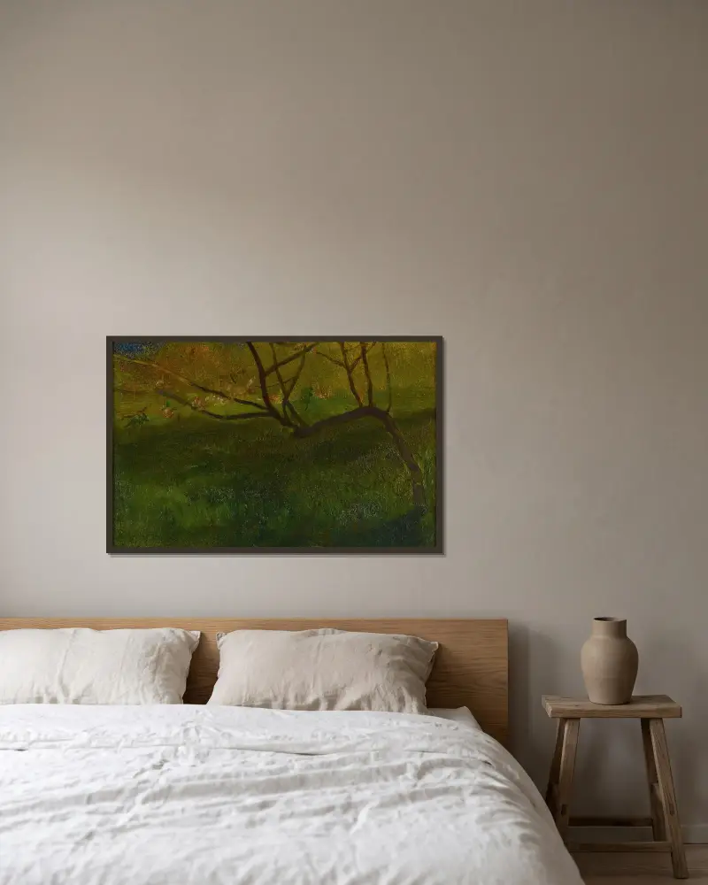 Studie av äppelträd. Vår av John La Farge inramad på en vägg