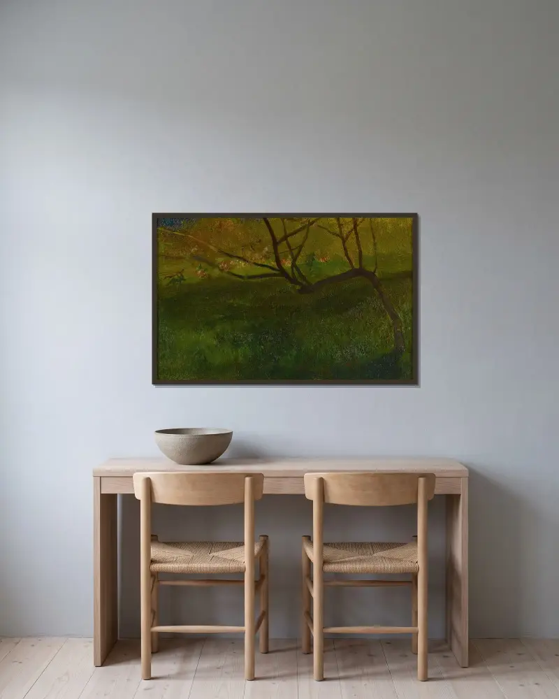 Studie av äppelträd. Vår av John La Farge inramad på en vägg