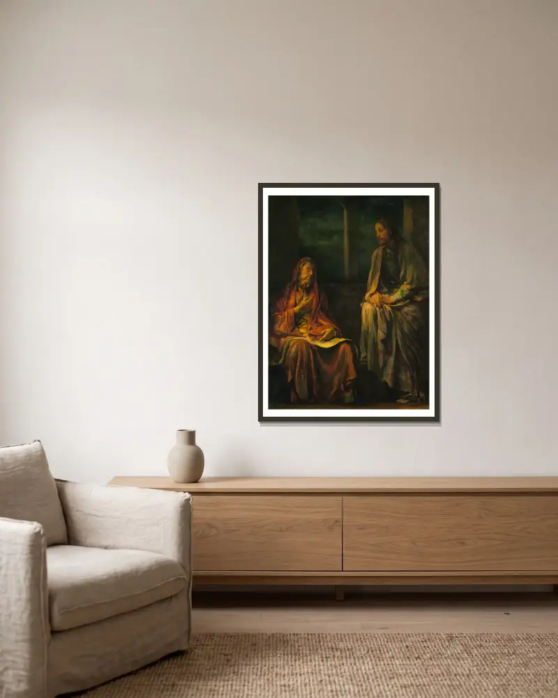 Visit of Nicodemus to Christ av John La Farge inramad på en vägg
