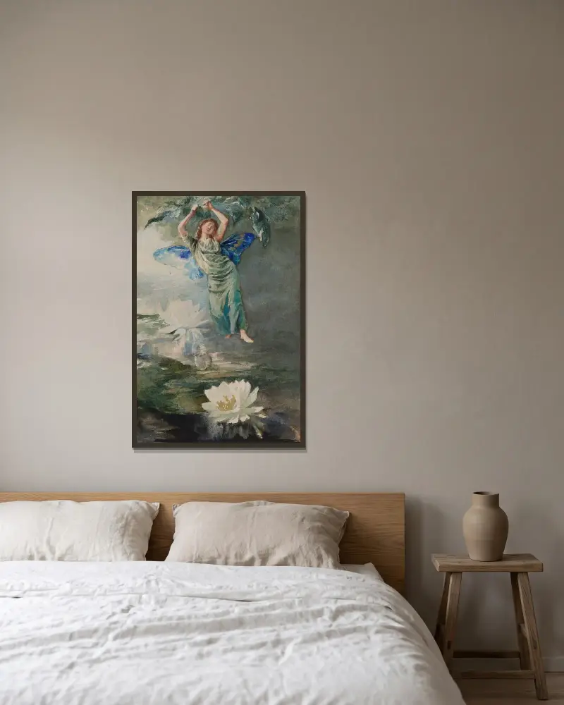 Vattenliljeälva av John La Farge inramad på en vägg