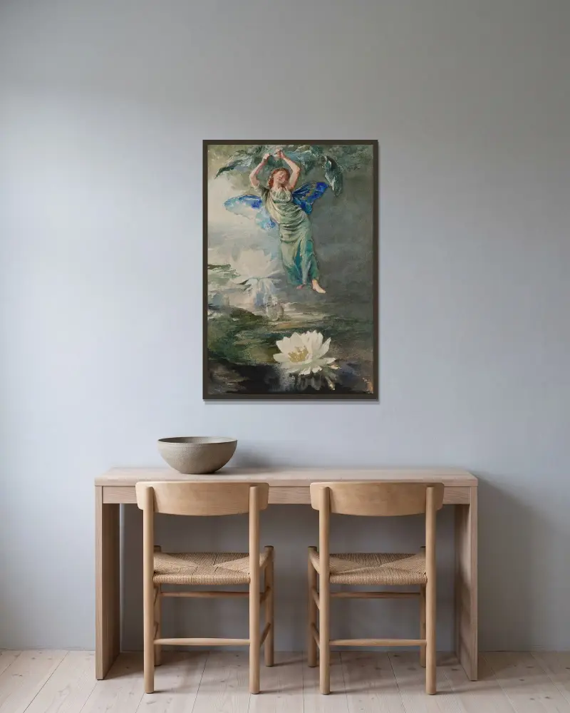 Vattenliljeälva av John La Farge inramad på en vägg