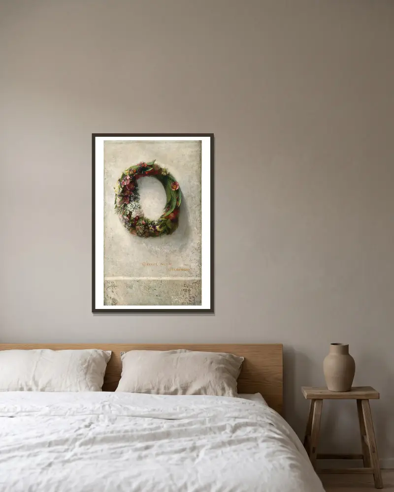 Wreath of Flowers av John La Farge inramad på en vägg