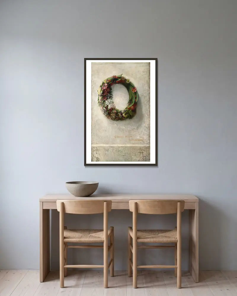 Wreath of Flowers av John La Farge inramad på en vägg