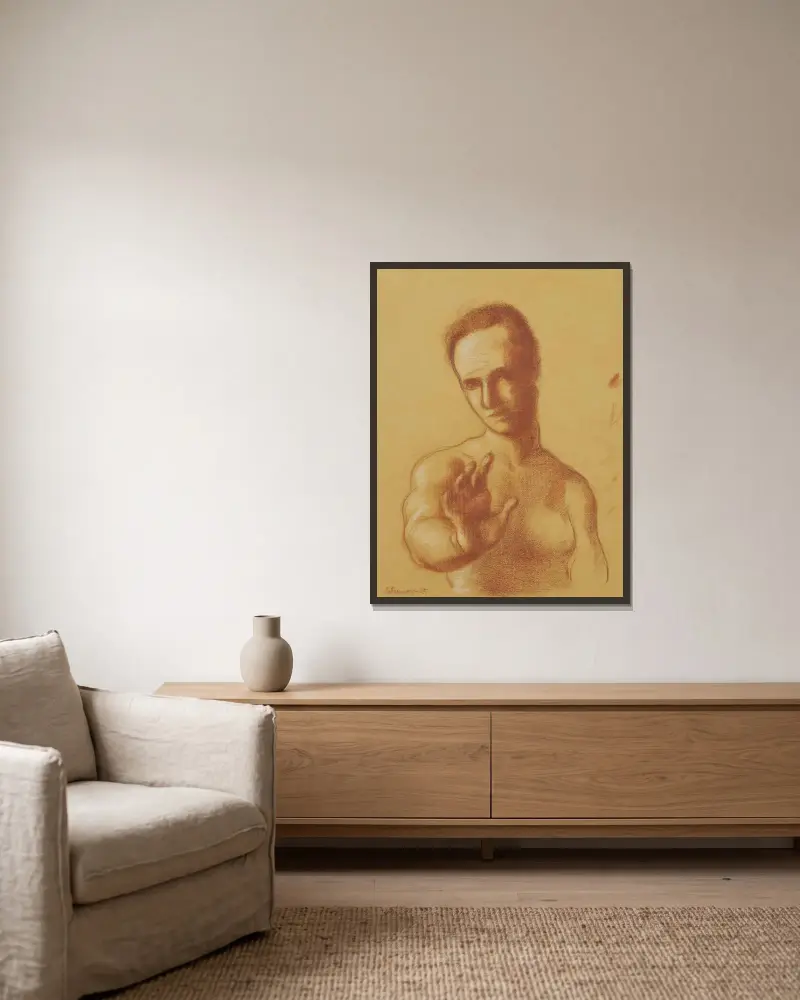 L’homme au bras tendu av Roger de La Fresnaye inramad på en vägg