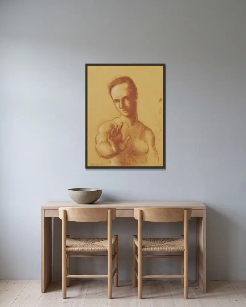 L’homme au bras tendu av Roger de La Fresnaye inramad på en vägg