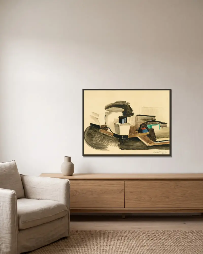 Nature Morte À La Pipe av Roger de La Fresnaye inramad på en vägg