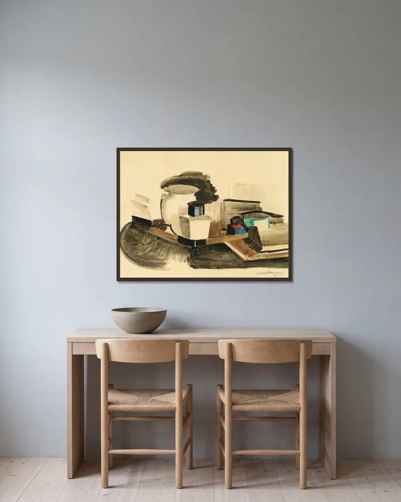 Nature Morte À La Pipe av Roger de La Fresnaye inramad på en vägg