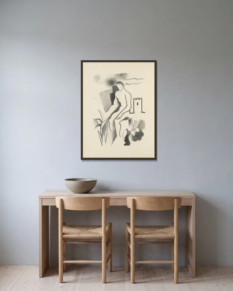 Paludes pl 1 av Roger de La Fresnaye inramad på en vägg