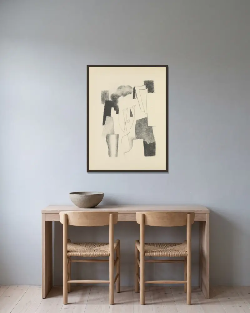 Paludes pl 5 av Roger de La Fresnaye inramad på en vägg