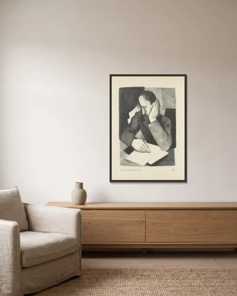 Paludes pl 6 av Roger de La Fresnaye inramad på en vägg