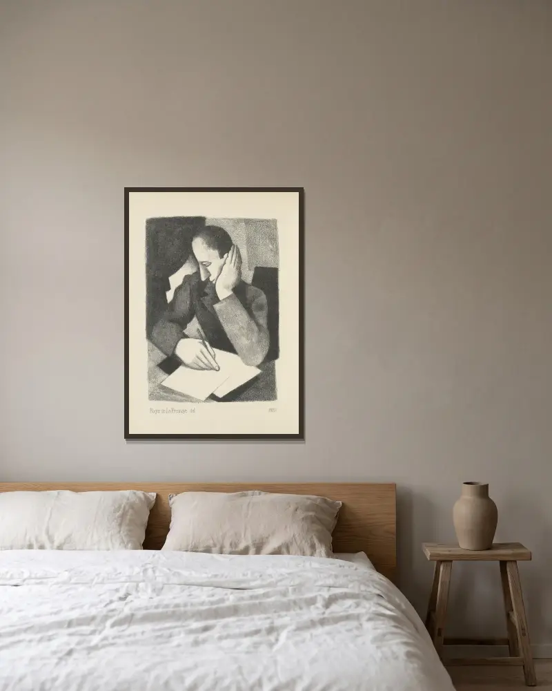 Paludes pl 6 av Roger de La Fresnaye inramad på en vägg