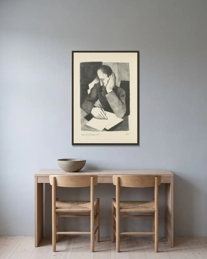 Paludes pl 6 av Roger de La Fresnaye inramad på en vägg