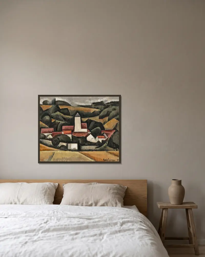 Krajobraz z dzwonnicą, Roger de La Fresnaye w ramie na ścianie