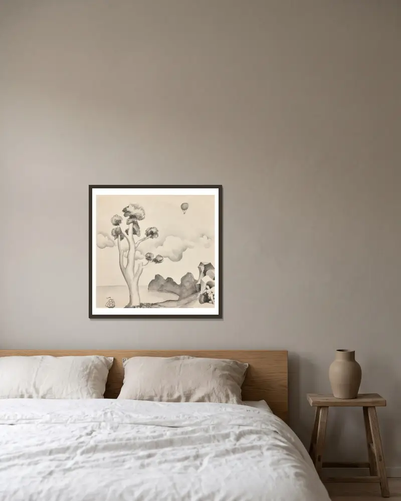 Personnage avec bateau et ballon av Roger de La Fresnaye inramad på en vägg