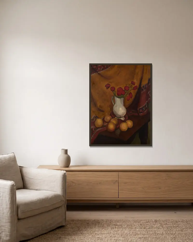 Vase de coquelicots av Roger de La Fresnaye inramad på en vägg