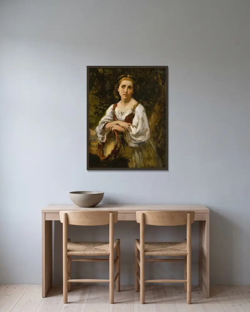 Bohémienne au tambour av Narcisse-Virgile Diaz de La Peña inramad på en vägg