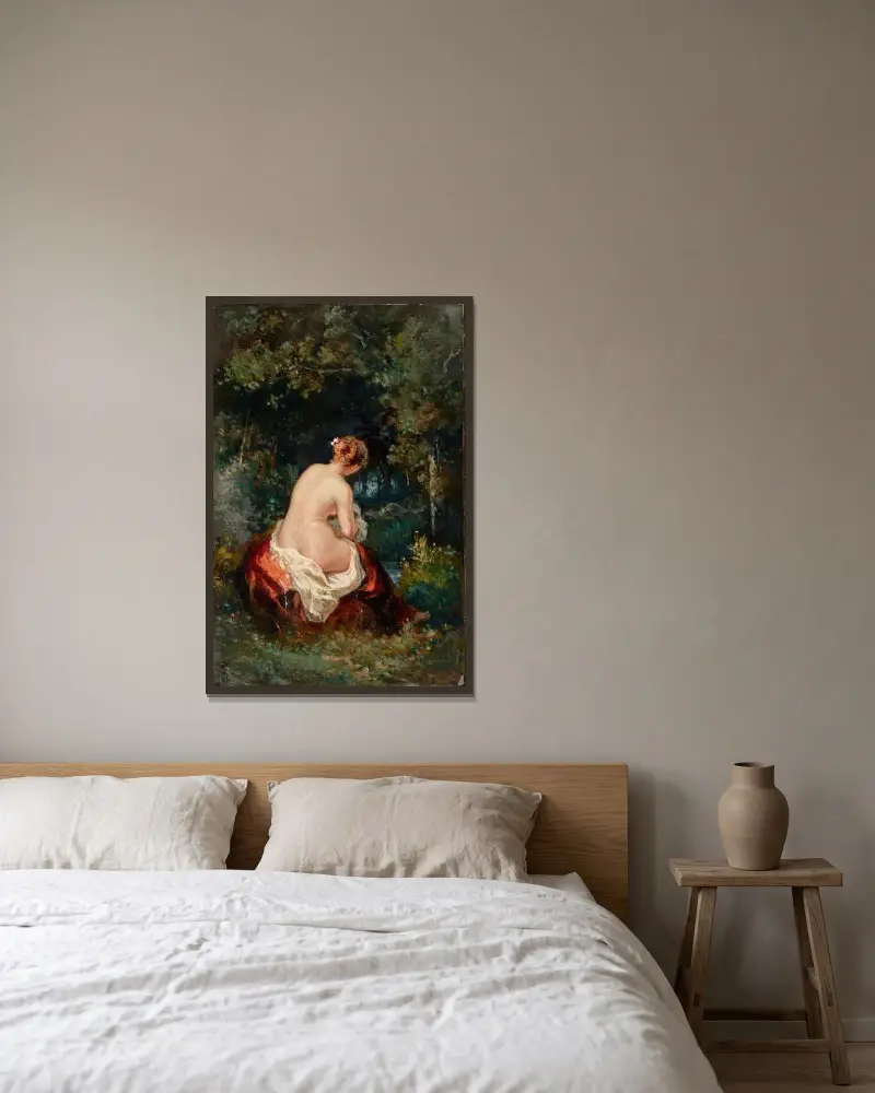 Frau nach dem Abschied der Liebe oder Die Verlassene am Wasser von Narcisse-Virgile Diaz de La Peña gerahmt an einer Wand